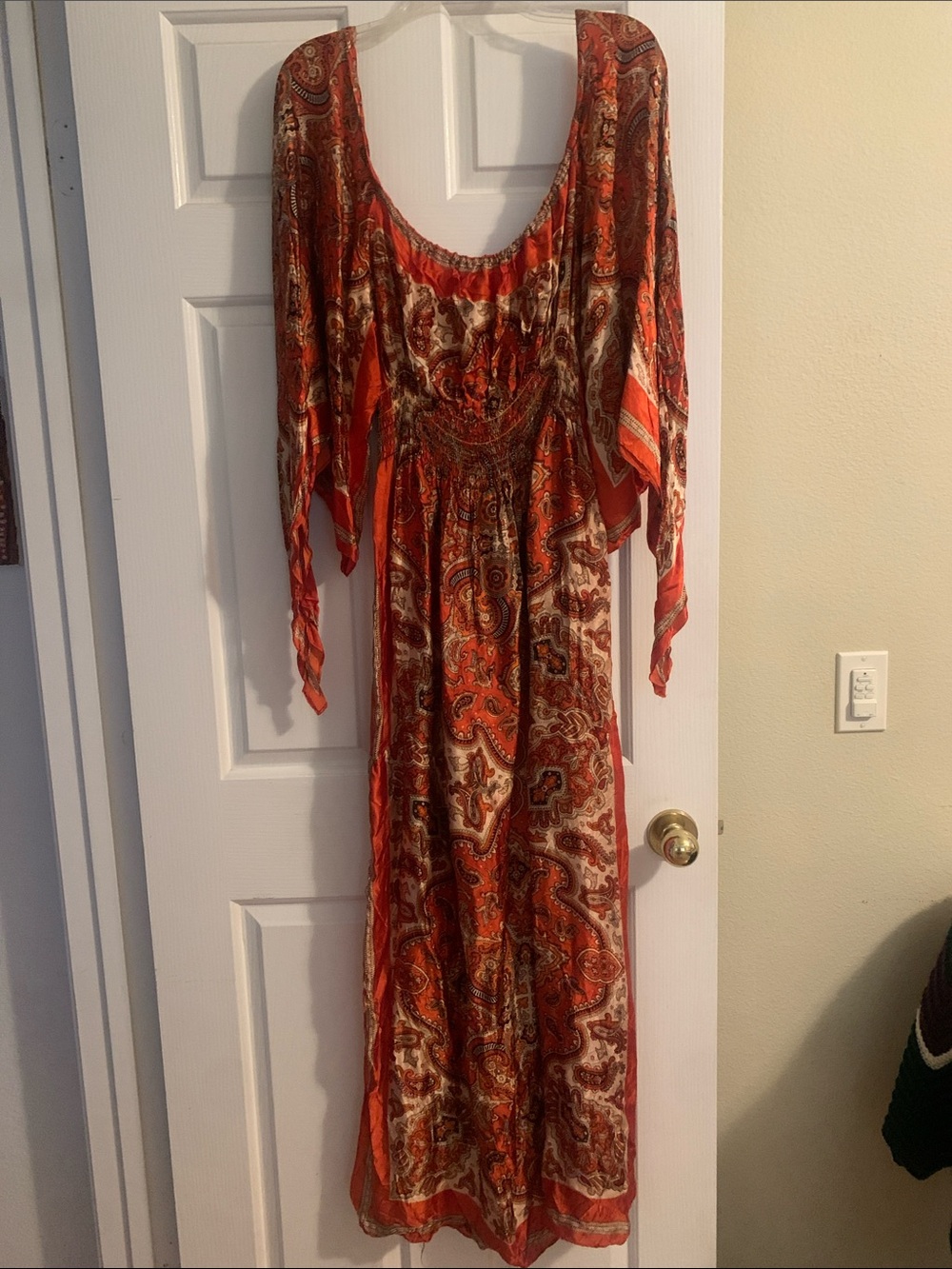 Vintage Bohemian Orange Paisley Maxi Dress